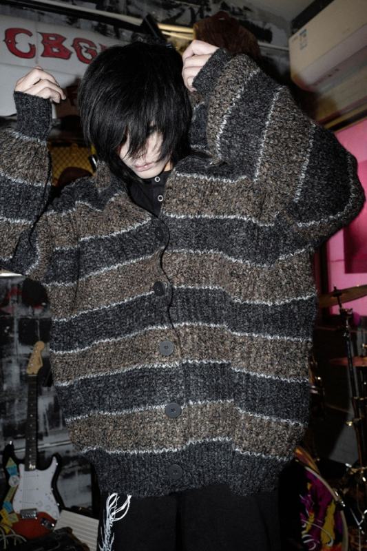 Bizzcut Club Garbage Memories Retro Stripe Loose Cardigan Jirai Kei Clothing