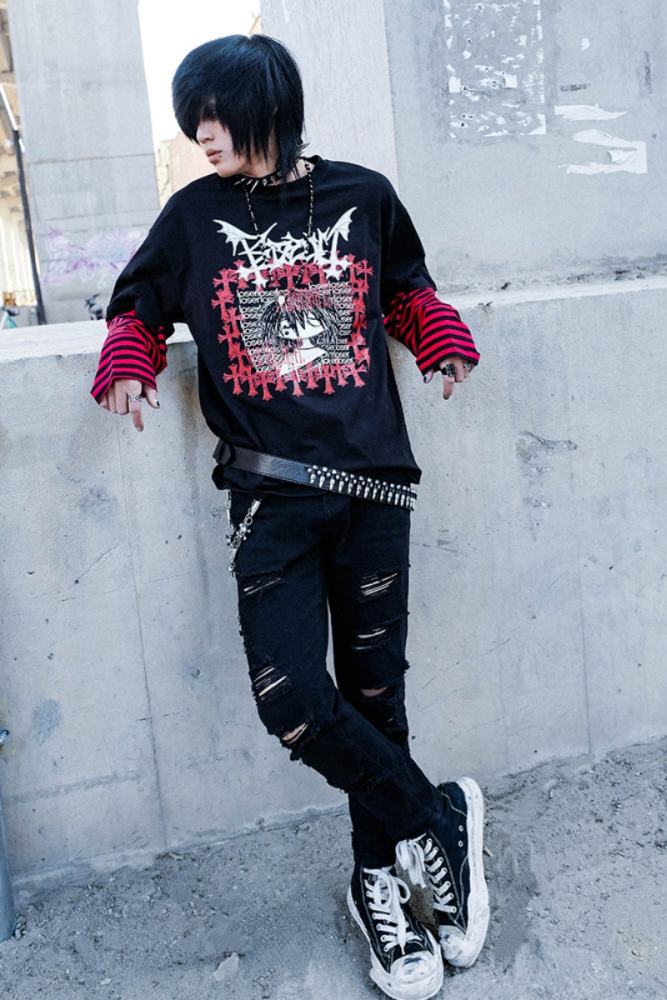 Bizzcut Club Subculture Punk Patchwork Two Pieces Top Jirai Kei Clothes