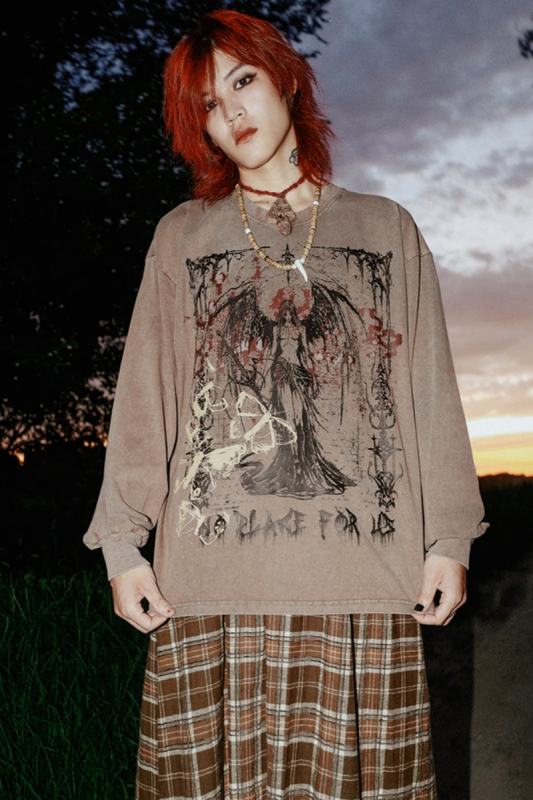Bizzcut Club Evening Poem Brown Loose Top Jirai Kei Outfit
