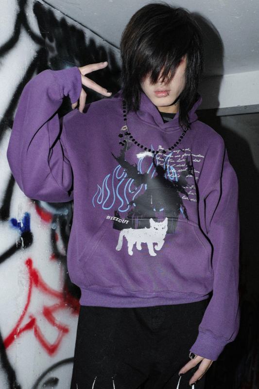 Bizzcut Club Reborn Angel Subculture Printed Purple Hoodie Jirai Kei Clothes