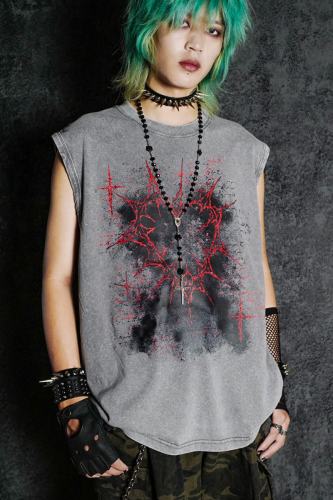 Bizzcut Club Shadow Heart Gothic Graffiti Grey Vest Jirai Kei Clothes