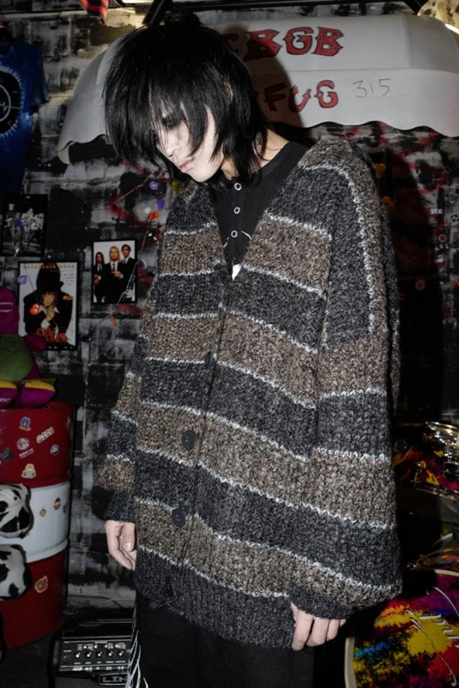 Bizzcut Club Garbage Memories Retro Stripe Loose Cardigan Jirai Kei Clothing