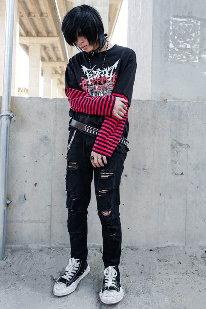 Bizzcut Club Subculture Punk Patchwork Two Pieces Top Jirai Kei Clothes