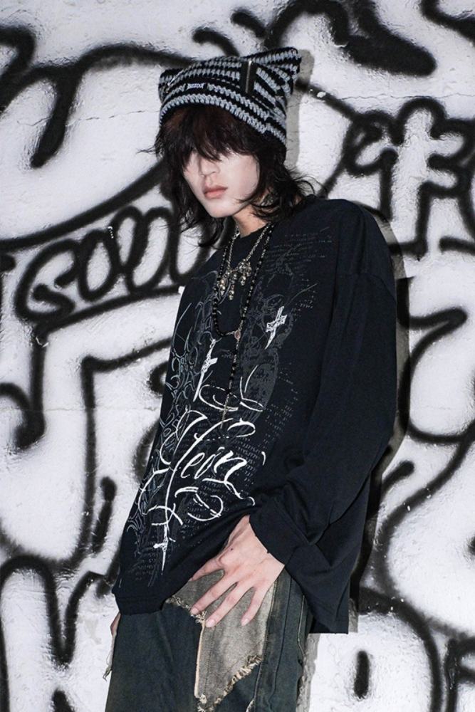 Bizzcut Club Belief Totem Rock Dark Punk Long Sleeve T shirt Jirai Kei Fashion