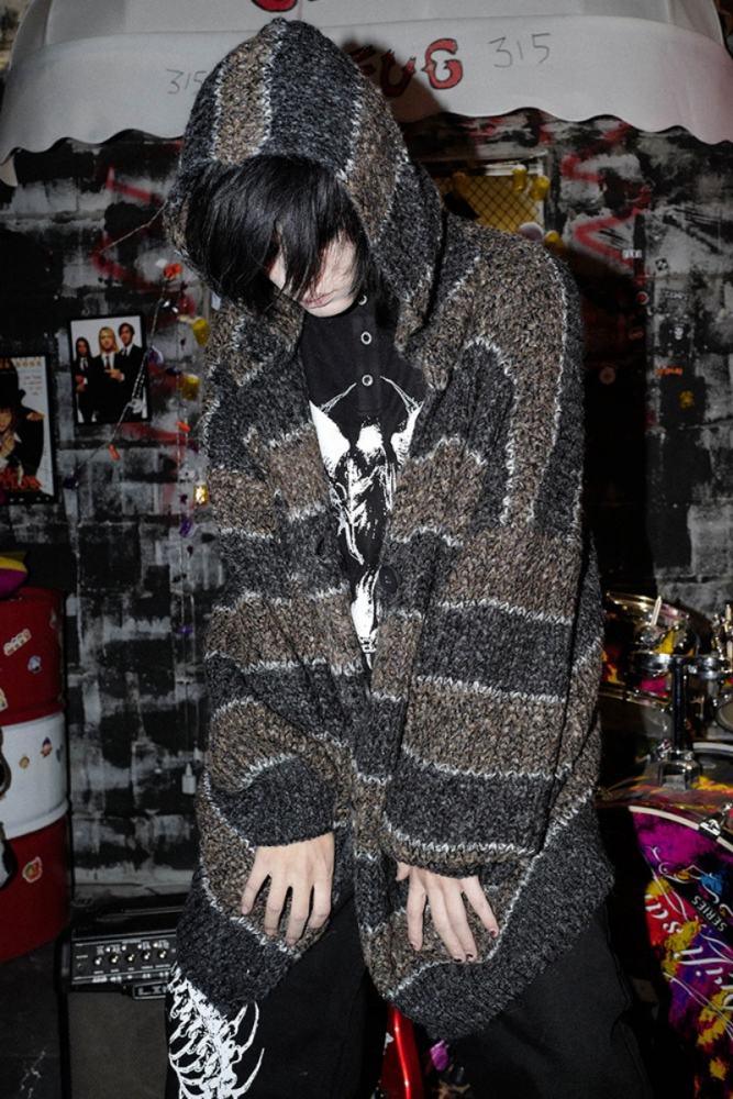 Bizzcut Club Garbage Memories Retro Stripe Loose Cardigan Jirai Kei Clothing