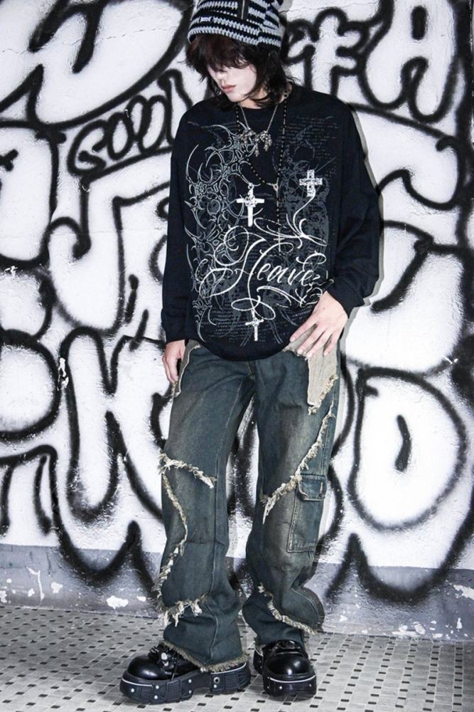 Bizzcut Club Belief Totem Rock Dark Punk Long Sleeve T shirt Jirai Kei Fashion