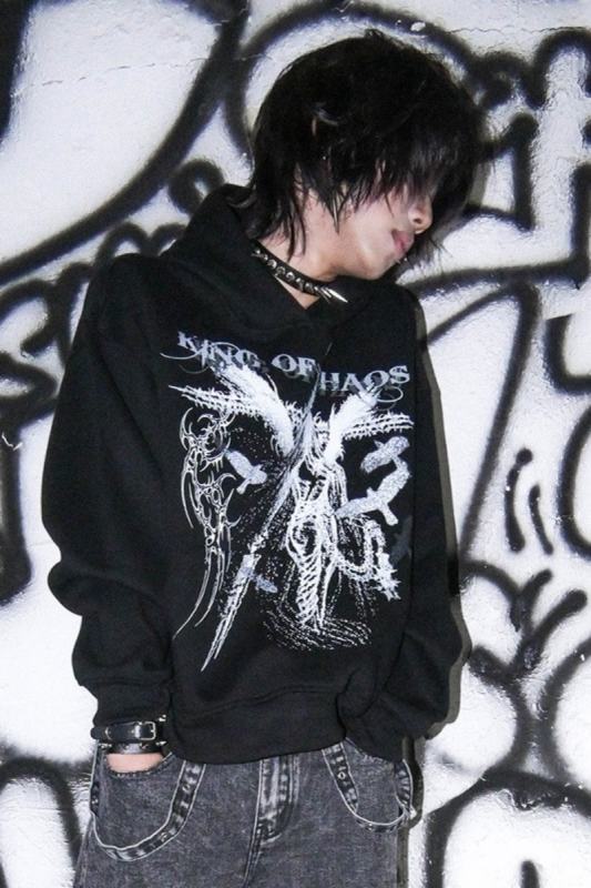 Bizzcut Club Night Knight Subculture Printed Grey Hoodie Jirai Kei Clothing