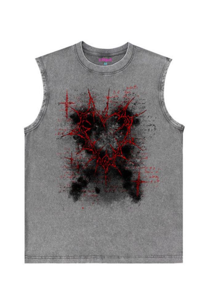 Bizzcut Club Shadow Heart Gothic Graffiti Grey Vest Jirai Kei Clothes