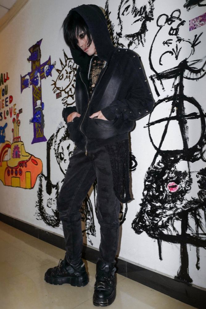 Bizzcut Club Yesterday Knight Subculture Zipper Gothic Rivet Coat Jirai Kei Fashion