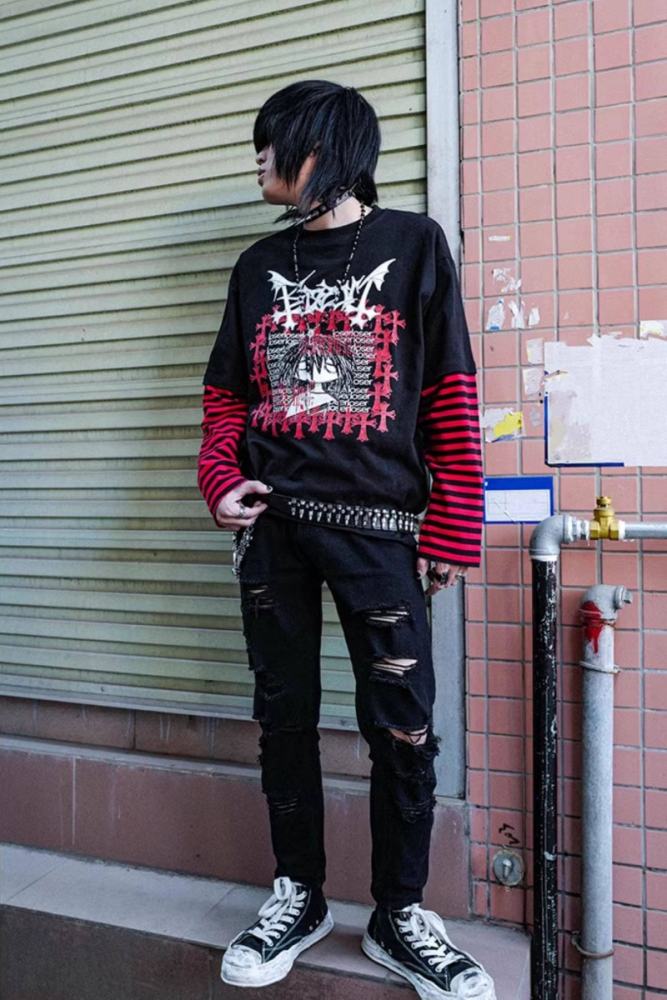 Bizzcut Club Subculture Punk Patchwork Two Pieces Top Jirai Kei Clothes