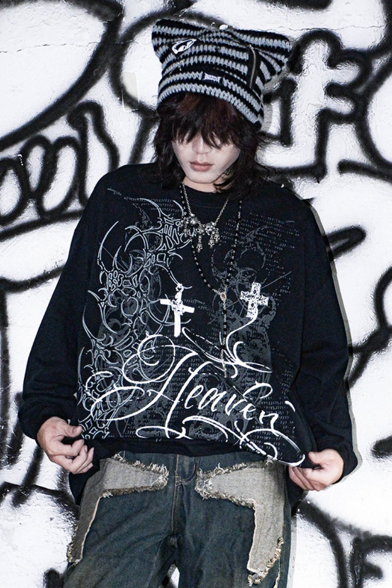 トップス Keiji Bizzcut Club Belief Totem Rock Dark Punk Long Sleeve T shirt Jirai