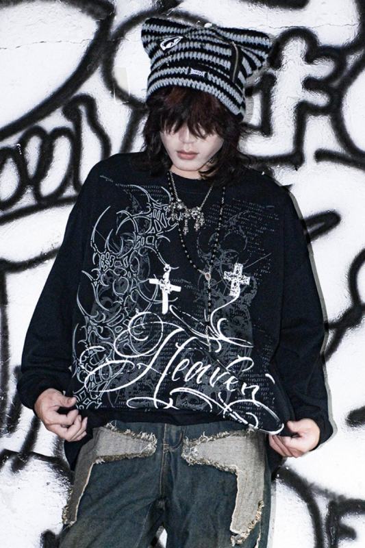 Bizzcut Club Belief Totem Rock Dark Punk Long Sleeve T shirt Jirai Kei Fashion