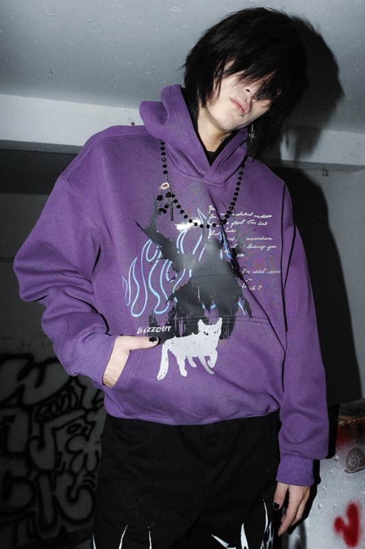 Bizzcut Club Reborn Angel Subculture Printed Purple Hoodie Jirai Kei Clothes