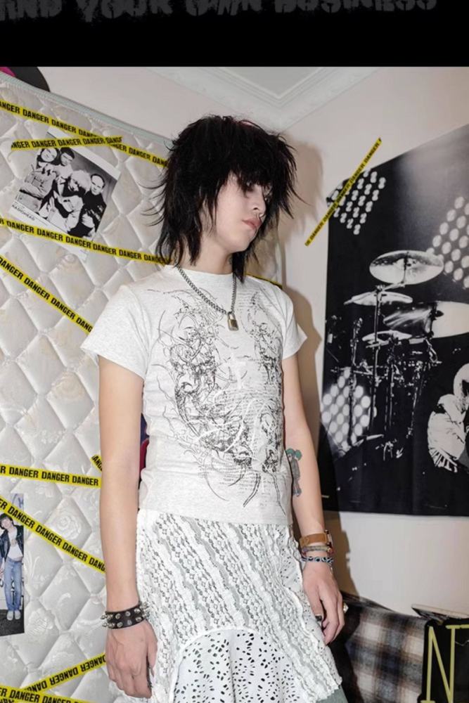 Bizzcut Club Totem Code Subculture Dark Gothic Slim T-shirt Jirai Kei Fashion