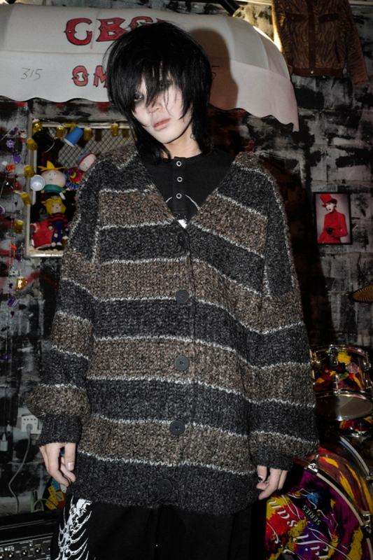 Bizzcut Club Garbage Memories Retro Stripe Loose Cardigan Jirai Kei Clothing