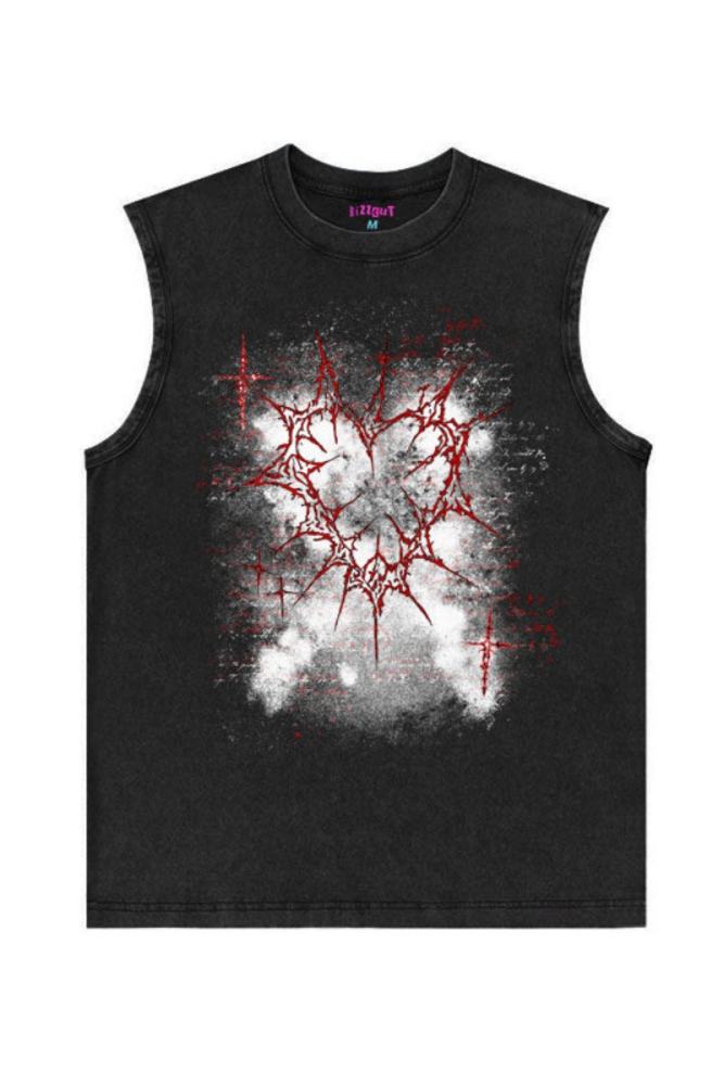 Bizzcut Club Shadow Heart Gothic Graffiti Grey Vest Jirai Kei Clothes