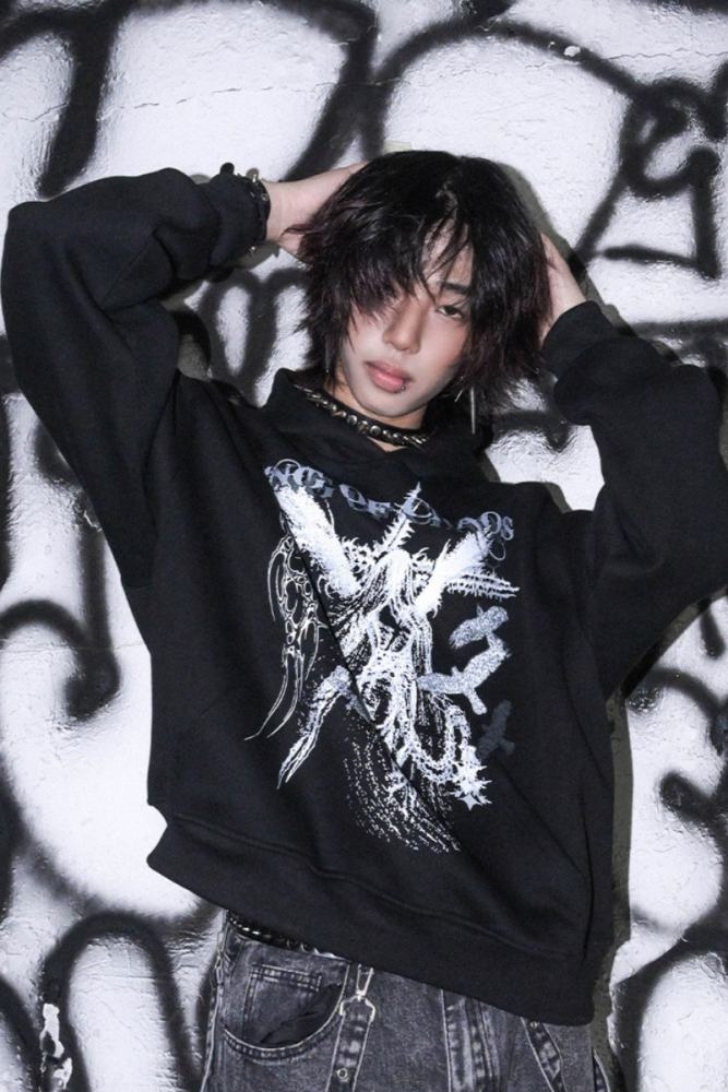 Bizzcut Club Night Knight Subculture Printed Grey Hoodie Jirai Kei Clothing