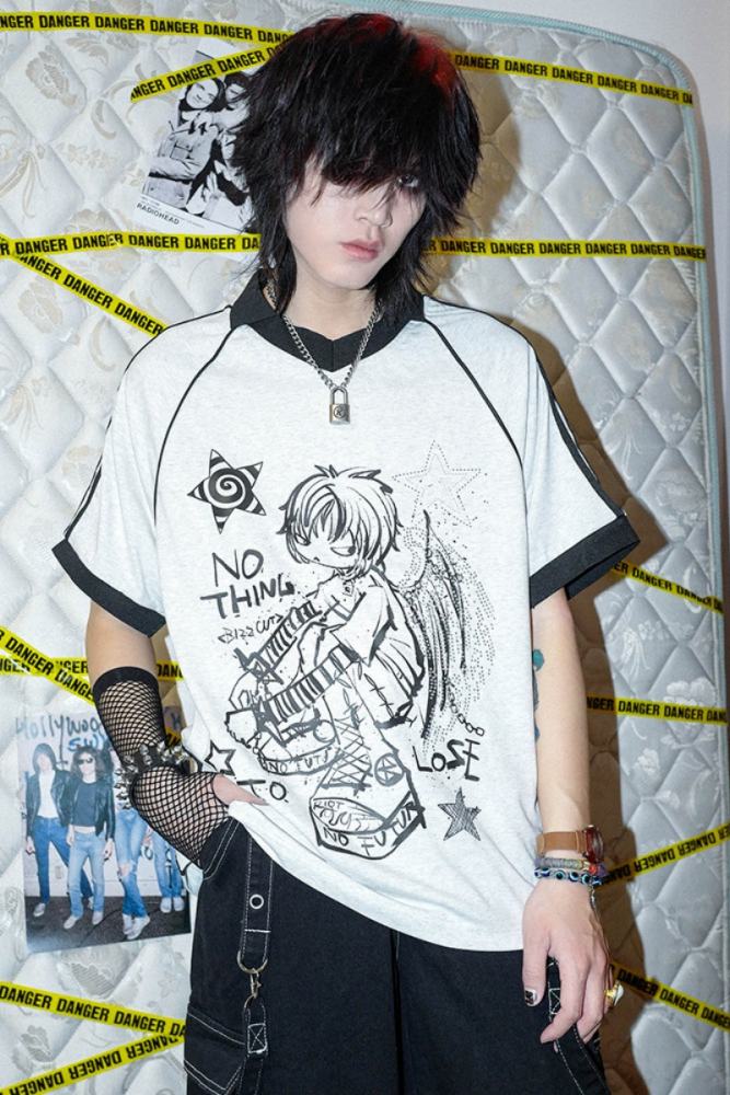 Bizzcut Club Stubborn Angel Illustration T shirt Jirai Kei Fashion