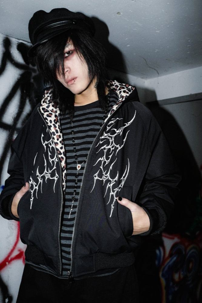 Bizzcut Club Leopard Pattern Dark Subculture Black Coat Jirai Kei Outfit - my-lolita-dress.com