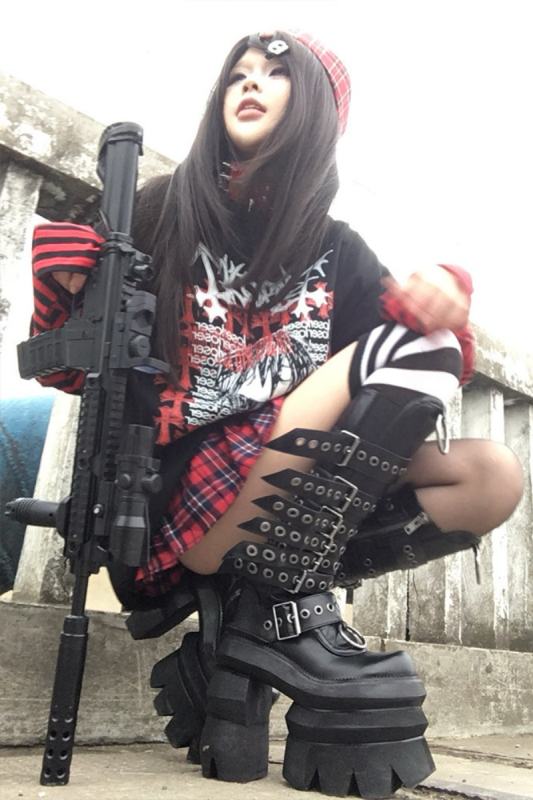 Bizzcut Club Subculture Punk Patchwork Two Pieces Top Jirai Kei Clothes