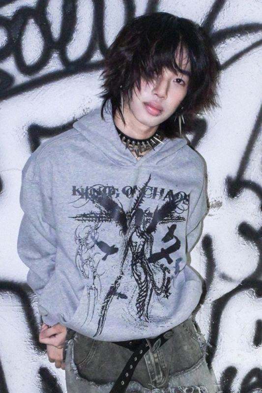 Bizzcut Club Night Knight Subculture Printed Grey Hoodie Jirai Kei Clothing