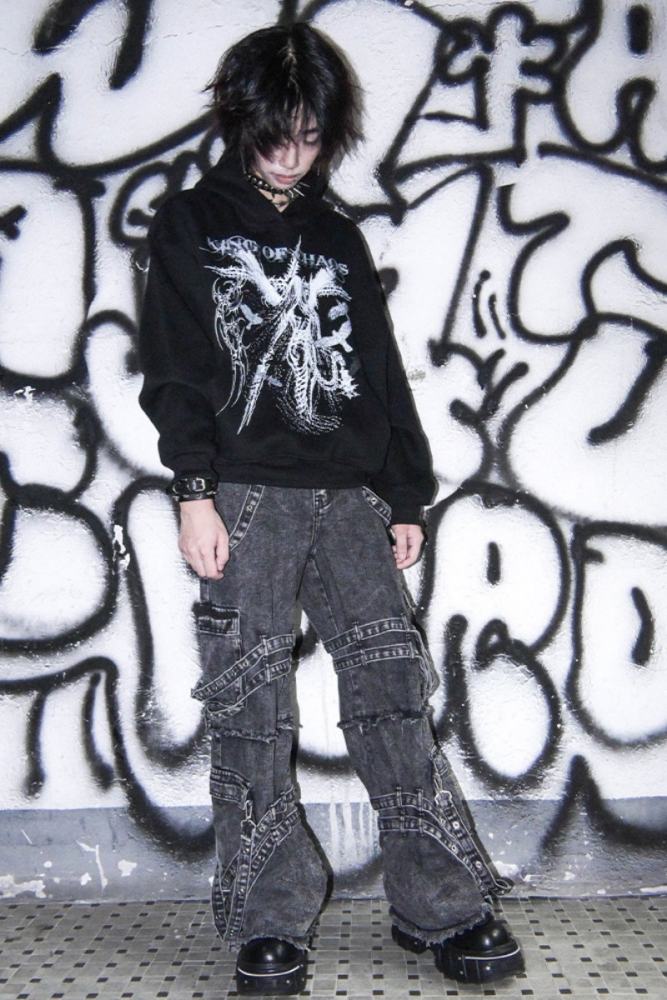 Bizzcut Club Night Knight Subculture Printed Grey Hoodie Jirai Kei Clothing