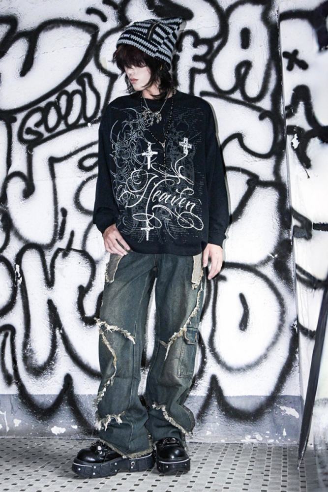 Bizzcut Club Belief Totem Rock Dark Punk Long Sleeve T shirt Jirai Kei Fashion