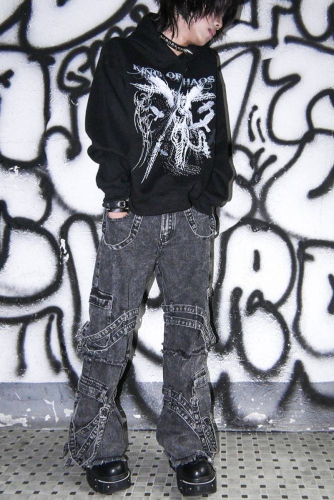 Bizzcut Club Night Knight Subculture Printed Grey Hoodie Jirai Kei Clothing