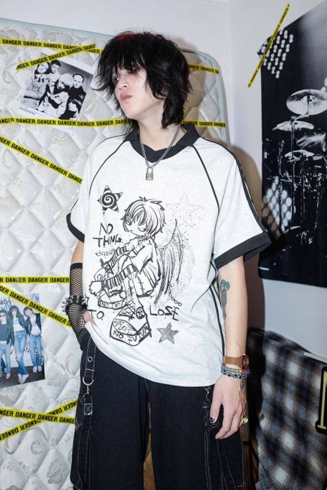 Bizzcut Club Stubborn Angel Illustration T shirt Jirai Kei Fashion