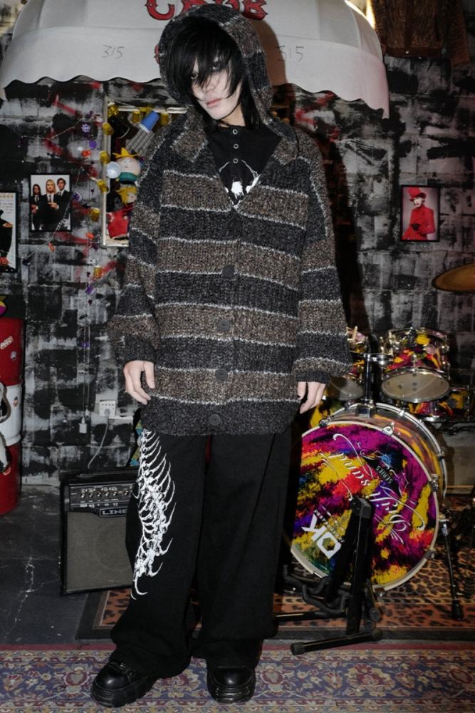 Bizzcut Club Garbage Memories Retro Stripe Loose Cardigan Jirai Kei Clothing