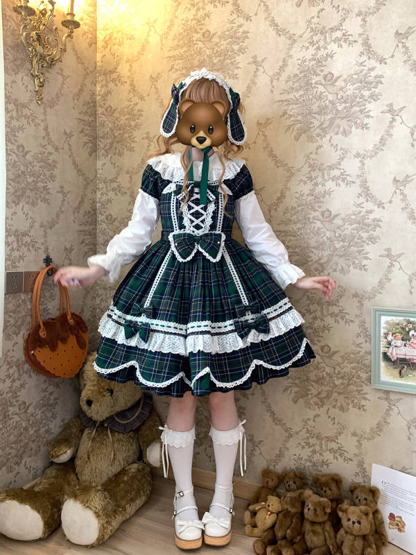 Miss Point Petal Rabbit Retro Plaid Lolita OP Dress