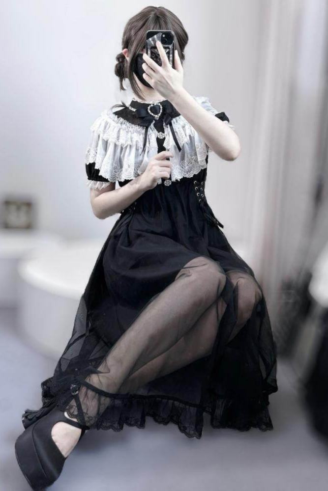 Shengzhongwei ~Cape Lacework~ Jirai Kei Double Layers Shiro Dress~