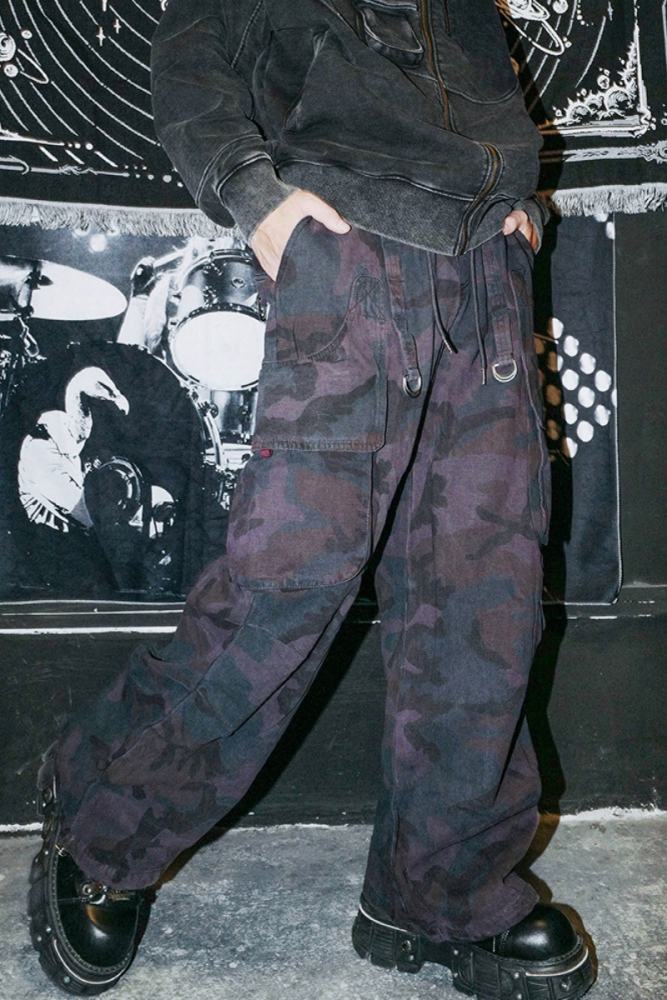 Bizzcut Club Camouflage Purple Loose Cargo Pants Jirai Kei Clothing