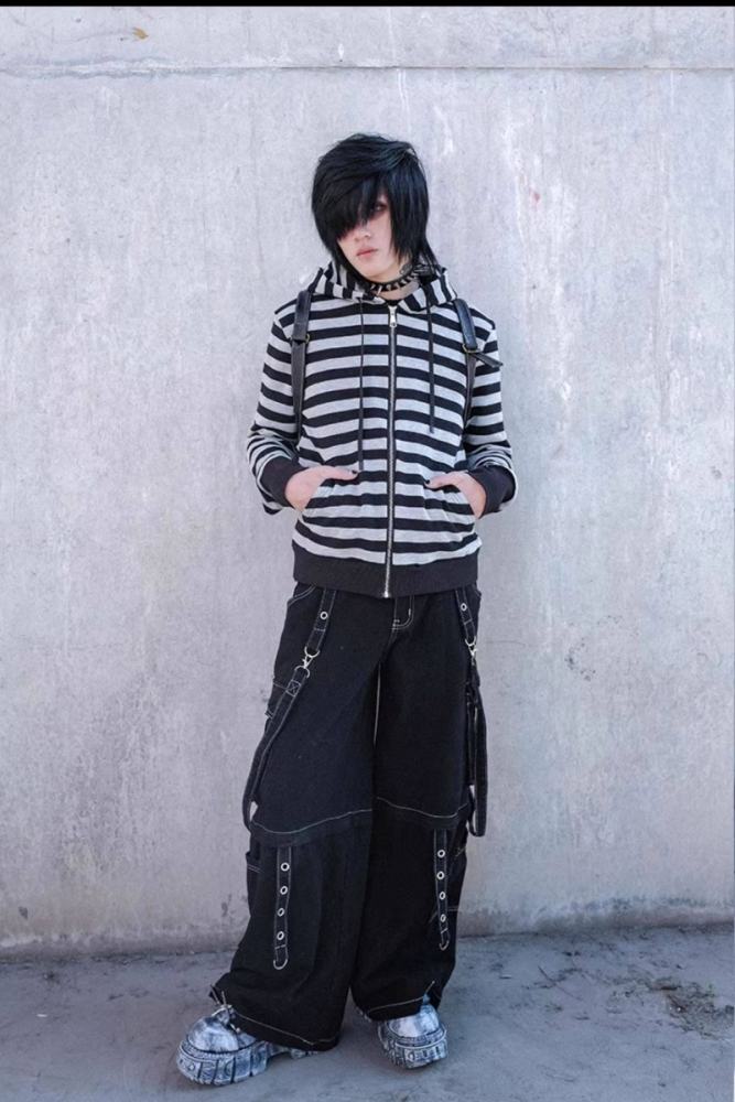 Bizzcut Club Street Black Denim Wide Leg Pants Jirai Kei Outfit