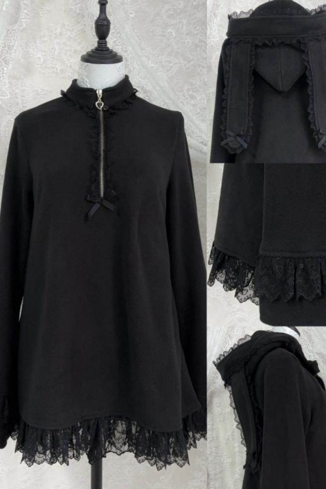 Shengzhongwei ~Rabbit Ear~ Jirai Kei Kuro Hooded Coat~