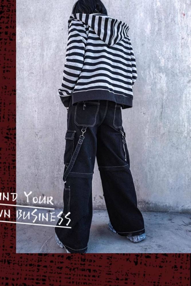 Bizzcut Club Street Black Denim Wide Leg Pants Jirai Kei Outfit