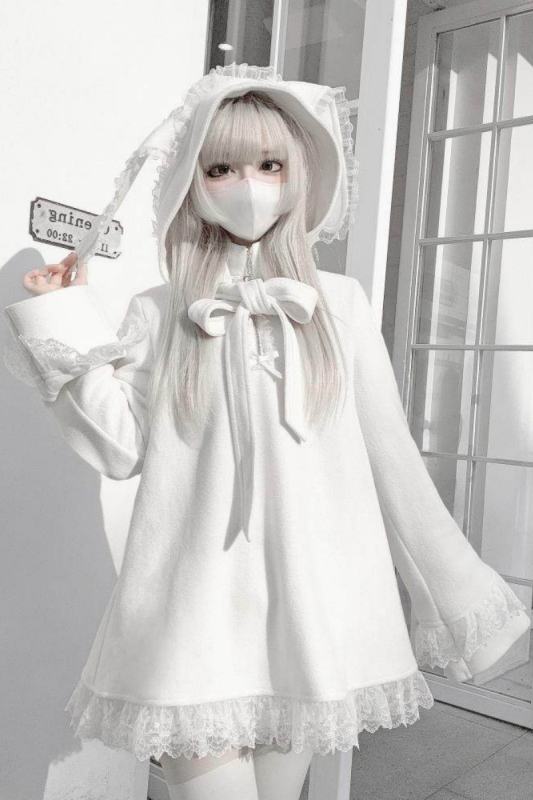 Shengzhongwei ~Rabbit Ear~ Jirai Kei Kuro Hooded Coat~