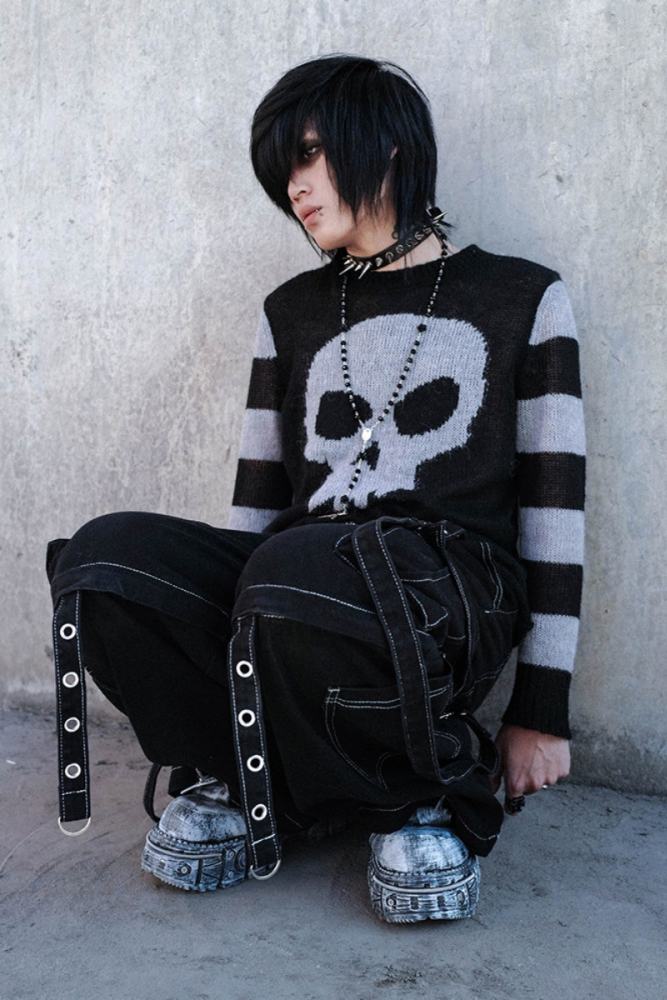 Bizzcut Club Street Black Denim Wide Leg Pants Jirai Kei Outfit