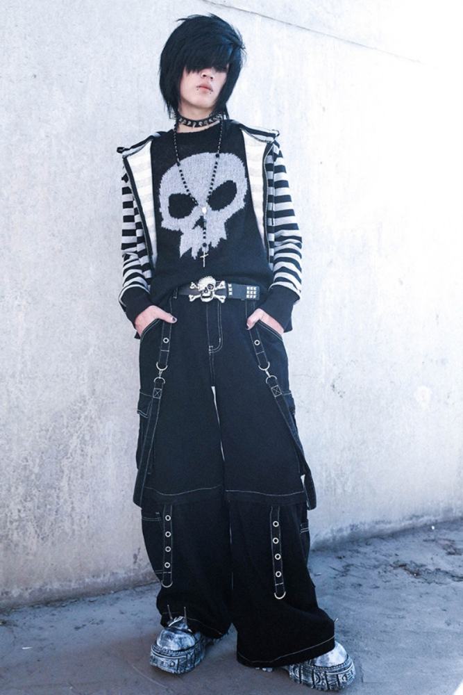 Bizzcut Club Street Black Denim Wide Leg Pants Jirai Kei Outfit