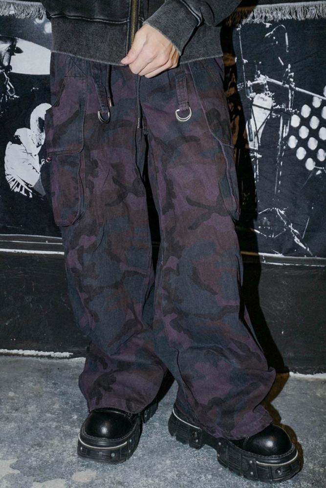 Bizzcut Club Camouflage Purple Loose Cargo Pants Jirai Kei Clothing