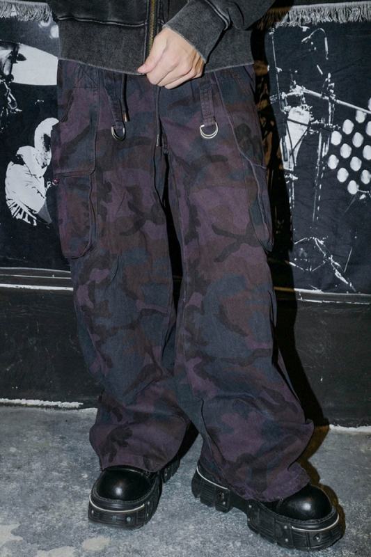 Bizzcut Club Camouflage Purple Loose Cargo Pants Jirai Kei Clothing