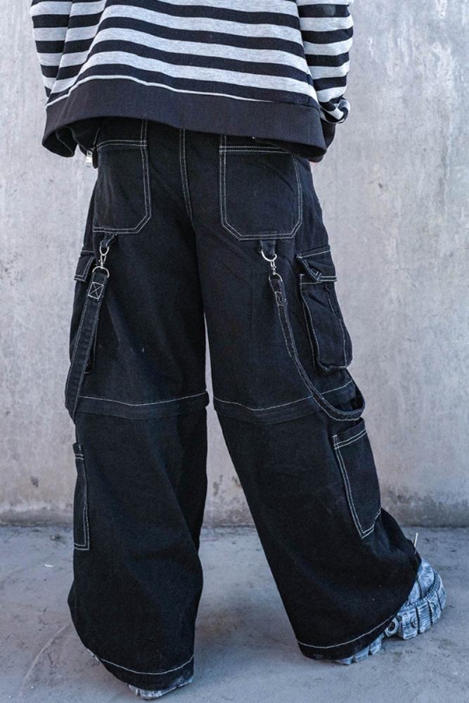 Bizzcut Club Street Black Denim Wide Leg Pants Jirai Kei Outfit
