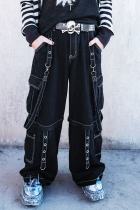 Bizzcut Club Street Black Denim Wide Leg Pants Jirai Kei Outfit