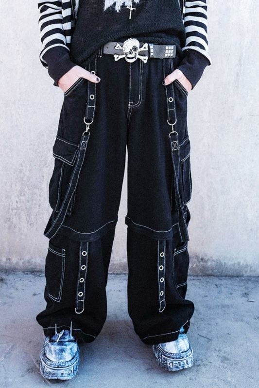 Bizzcut Club Street Black Denim Wide Leg Pants Jirai Kei Outfit