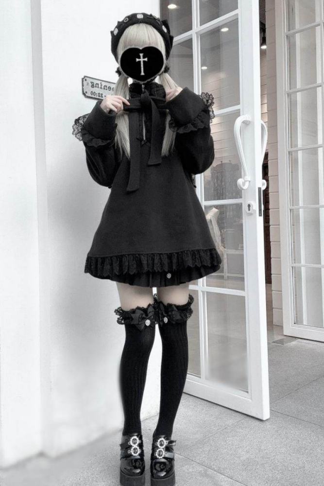 Shengzhongwei ~Rabbit Ear~ Jirai Kei Kuro Hooded Coat~