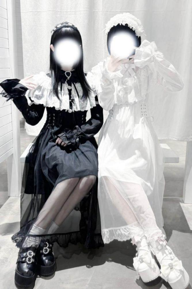 Shengzhongwei ~Cape Lacework~ Jirai Kei Double Layers Shiro Dress~