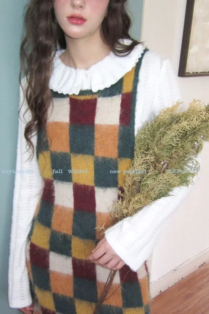 Retro Gallery Plaid Vest Dress Mori Kei Style