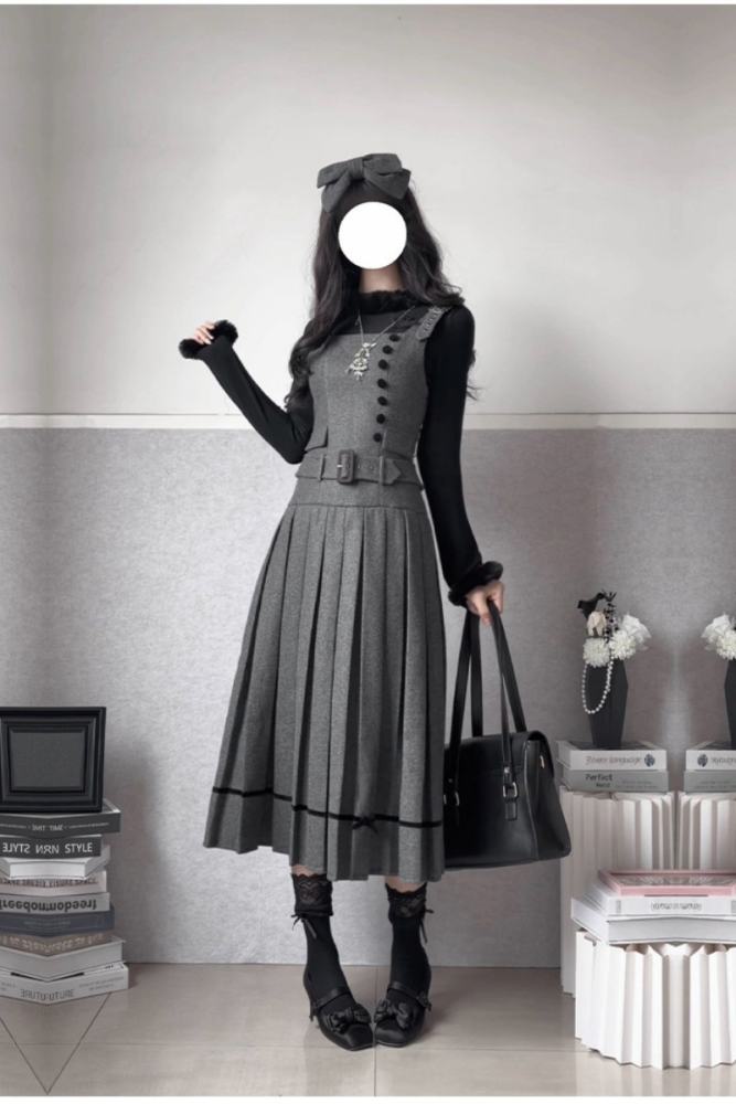 Withpuji ~Simple Style~ Hat and Bow Headdress ~Jirai Kei Grey Salopette~