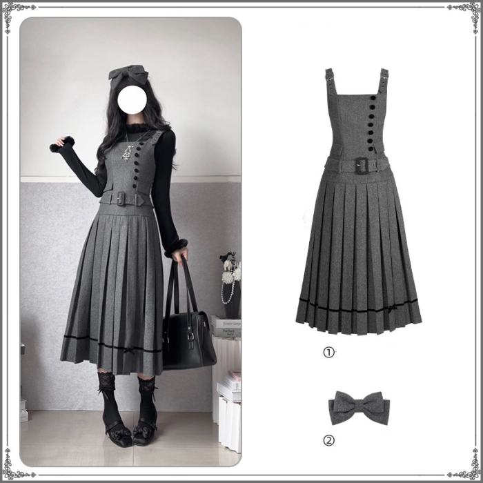 Withpuji ~Simple Style~ Hat and Bow Headdress ~Jirai Kei Grey Salopette~