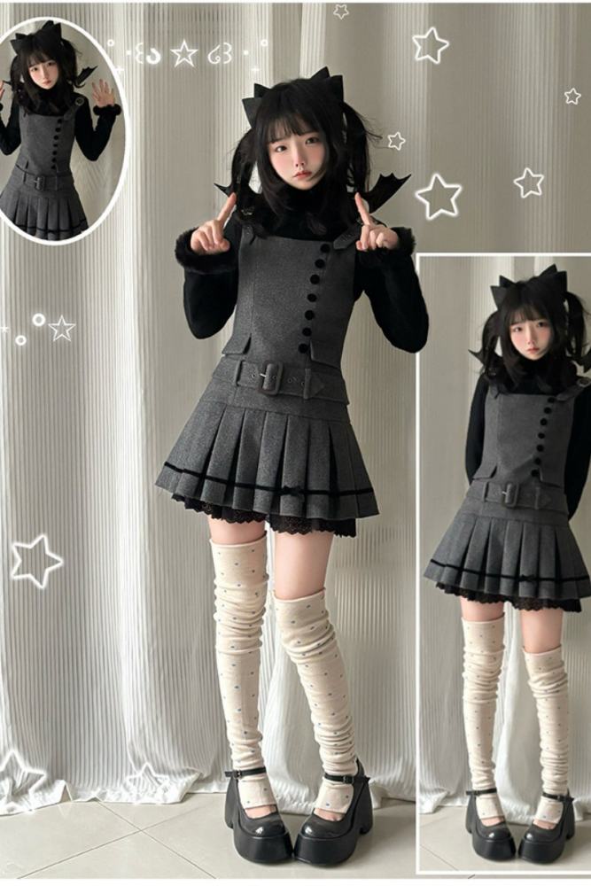 Withpuji ~Simple Style~ Hat and Bow Headdress ~Jirai Kei Grey Salopette~